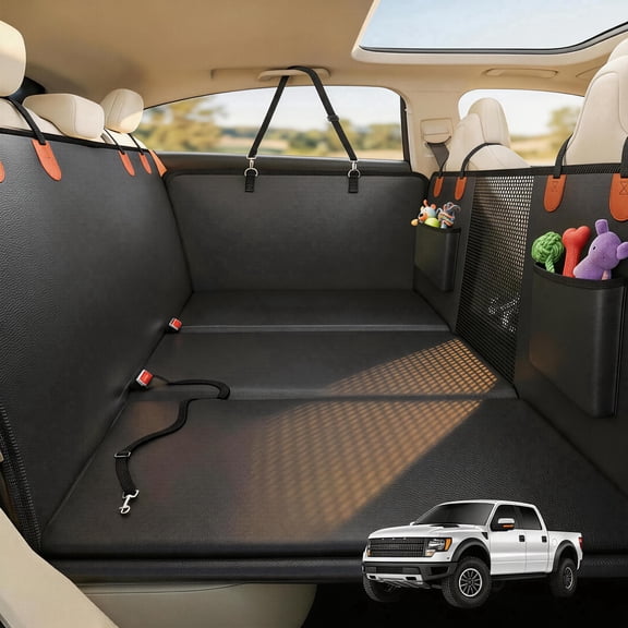 Back Seat Extender for Dogs, Hard Bottom Dog Car Seat Cover, Upgraded Waterproof PU Leather, Easy to Clean, Anti-Scratch & Durable Hammock for Full Size Trucks, Holds 400lbs