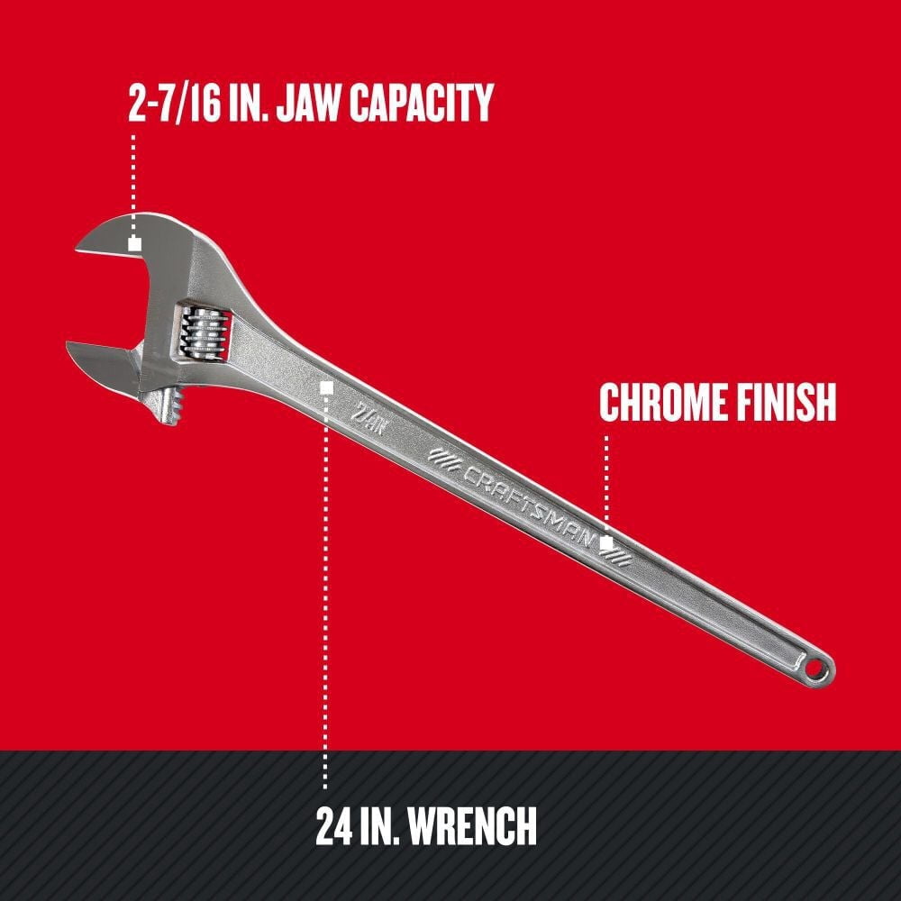 Craftsman Adjustable Wrench, 2 7/16  Jaw Capacity