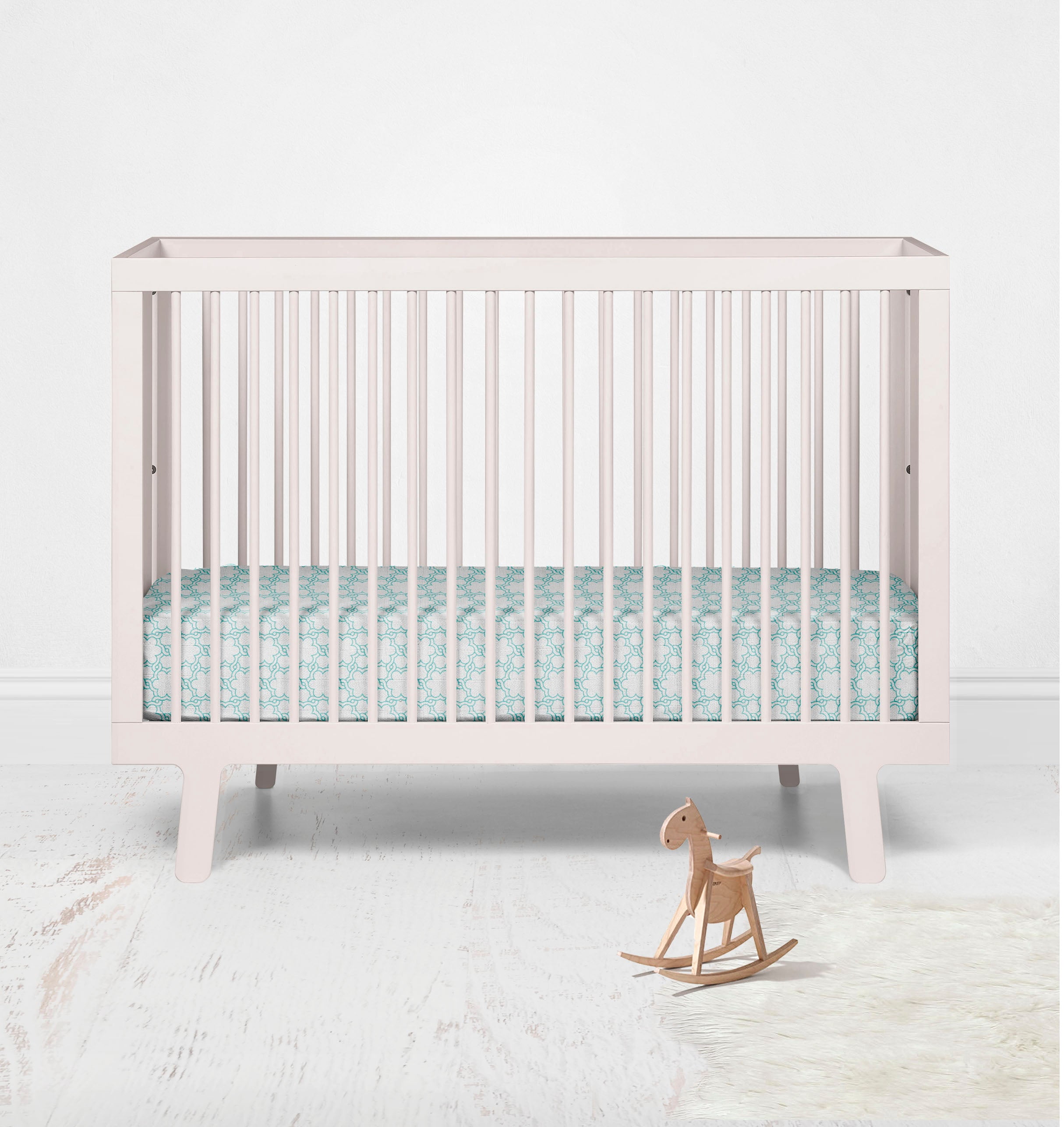 Bacati - Petal Floral Aqua Muslin Crib or Toddler Bed Fitted Sheet 100% Cotton Muslin