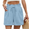 thumbnail image 2 of Hurxie Women's Cotton Crinkled Lounge Shorts High Waist Drawstring Summer Casual Shorts with Pockets Light Blue,2XL, 2 of 6