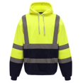 thumbnail image 1 of Men's Solid Color Reflective Hooded Sweatshirt Long Sleeve Sweater Top Loose Road Work High Visibility Pullover (Yellow&Navy,M), 1 of 6