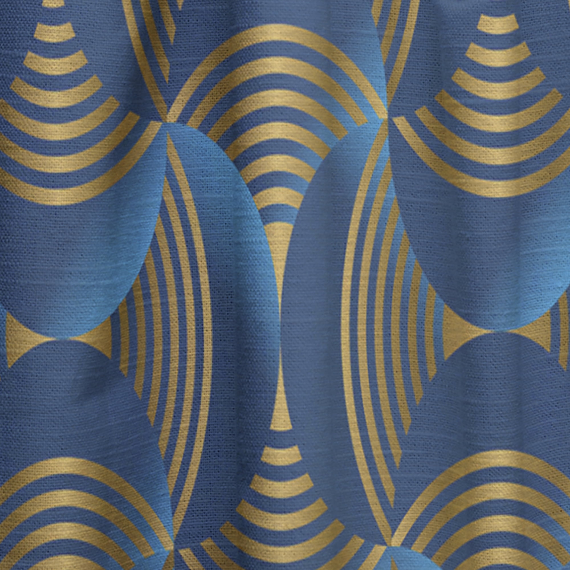 Designart 'Geometric Abstract Waves in Marine Blue and Gold' Mid-Century Modern Curtain Panel