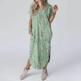 thumbnail image 2 of Vestido de Manga Corta para las Mujeres, Vestido Casual de Cuello en V de Bolsillo de Impresión de Moda Sexy Hecho de Poliéster Ligero para el Verano, Vestido de Verano para las Mujeres, 2 of 5