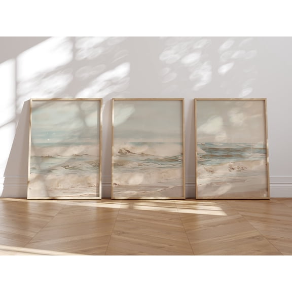 Classic Coastal Art Ocean Landscape Neutral Beach Print Beach House Wall Art Set 3 Unframed Paper Print 8x12