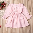 thumbnail image 3 of Canrulo Toddler Kids Baby Girls Solid Clothes Long Sleeve Dress Cotton Linen Dresses Pink 4-5 Years, 3 of 8