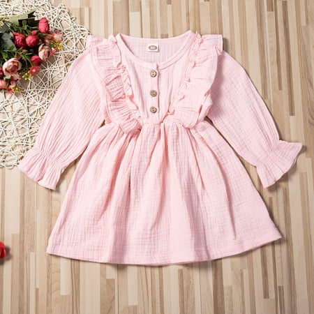 

Spring Girls Dress Toddler Baby Kid Girls Solid Ruffles Dress Casual Clothes Vestido Infantil Princess Girls clothes 2-3 Years