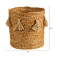 thumbnail image 2 of Maceta de yute bohemio chic casi natural de 32 cm con borlas, 2 of 3