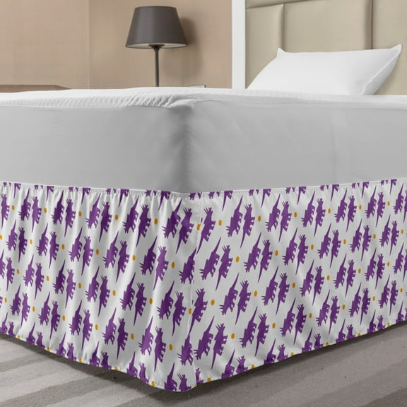 Dino Bed Skirt, Tyrannosaurus Jurassic Period Animals Prehistoric Reptiles Childish, Elastic Bedskirt Dust Ruffle Wrap Around for Bedding Decor, 4 Sizes, Purple Marigold and White, by Ambesonne