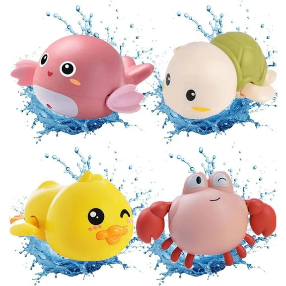 4 Pack Bath Toys , Cute Swimming Turtle Yellow Duck Crab Dolphin Bath Toys for Boy Girl Gifts, Water Pool Toys for Toys