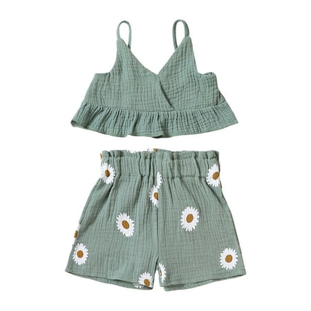 

Toddler Girl Clothes Sleeveless Summer Halter Top Floral Print Shorts 2Pcs Outfits Clothes Set For Children Clothes Clothing Set