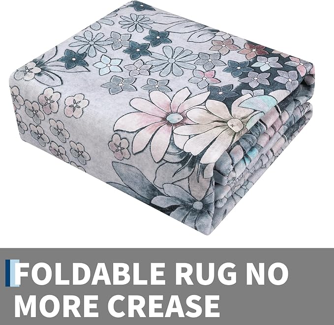 9'x 12' Runner Rug for Hallways Kitchen Non Slip Washable Rugs with Rubber Backing Soft Floral Carpet Runner for Hallways, Kitchen, Laundry, Bedroom, Bathroom-Gary BLue