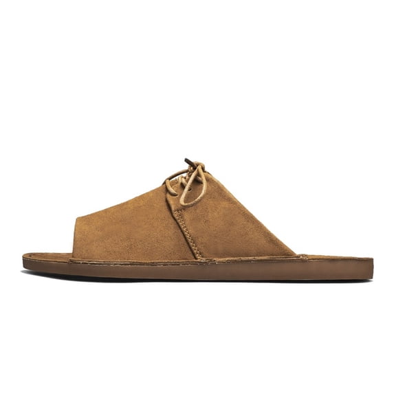 Men's Lace-Up Suede Slide Sandals, Casual Flat Summer Slippers