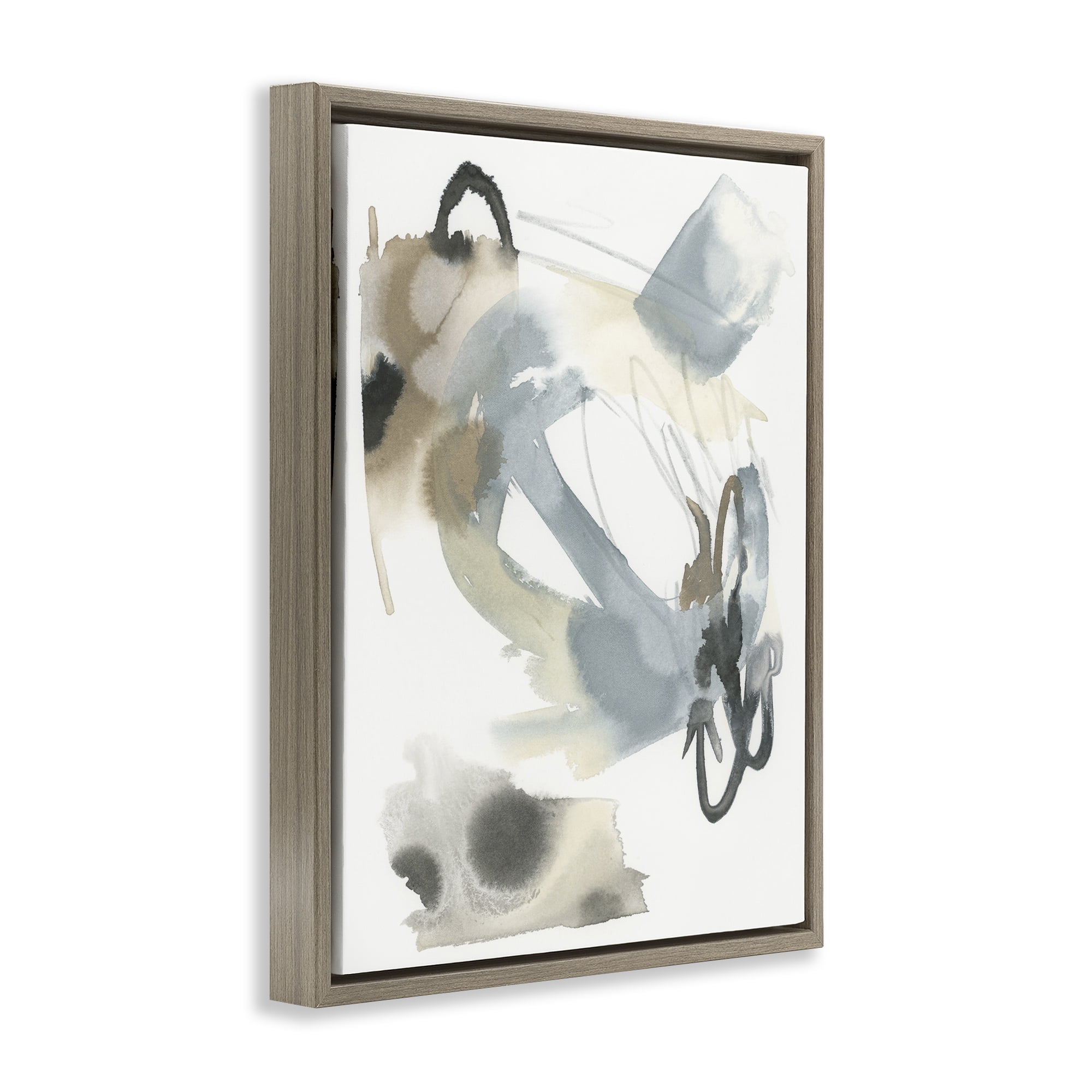 Stupell Industries Modern Neutral Watercolor Abstract Painting Brown Floater Framed Canvas Art Print Wall Art, 17 x 21