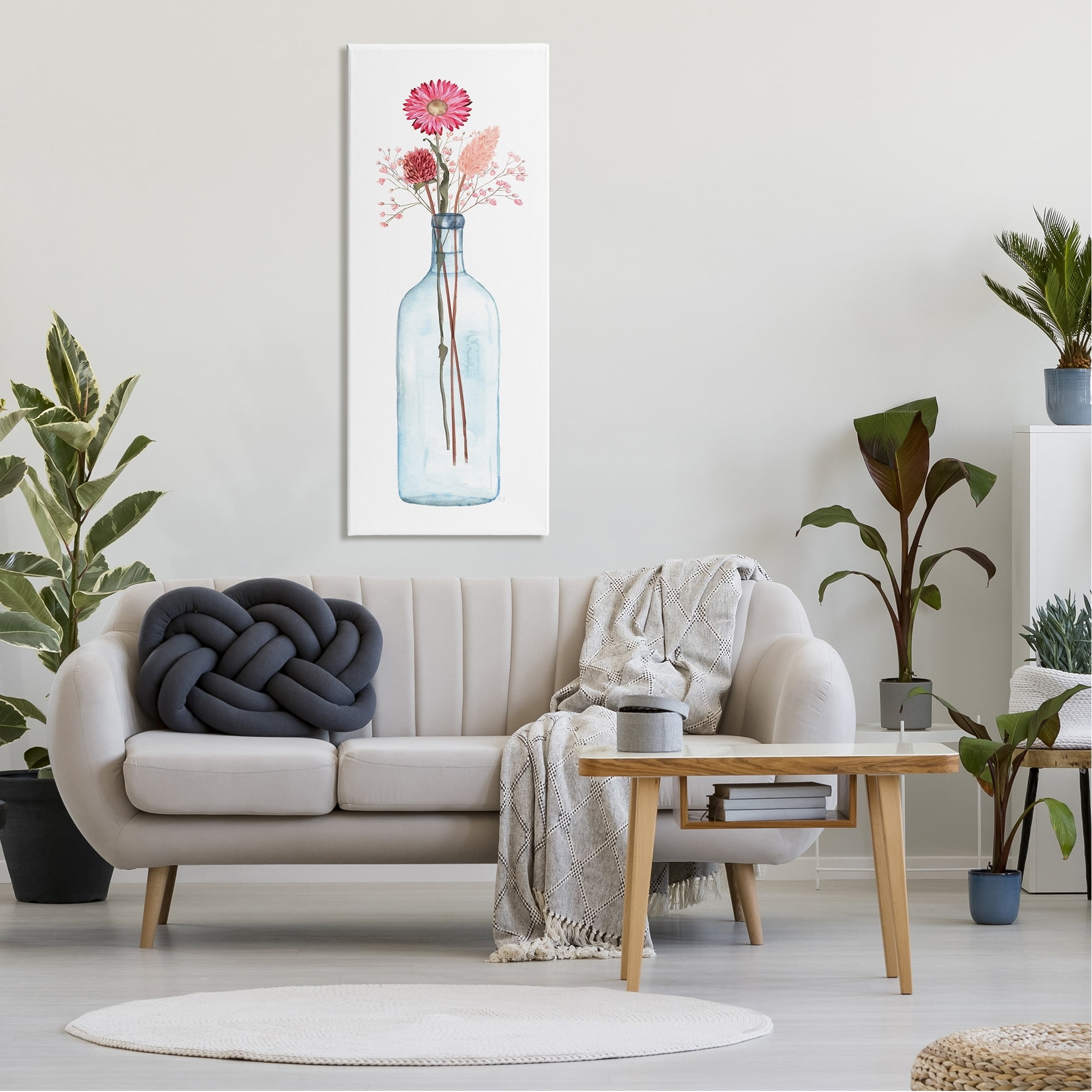 Stupell Industries Minimalistic Aster Flower Arrangement Glass Jar Simple Design Rustic Painting Gallery-Wrapped Canvas Print Wall Art, 20 x 48, Design by Susan Jill
