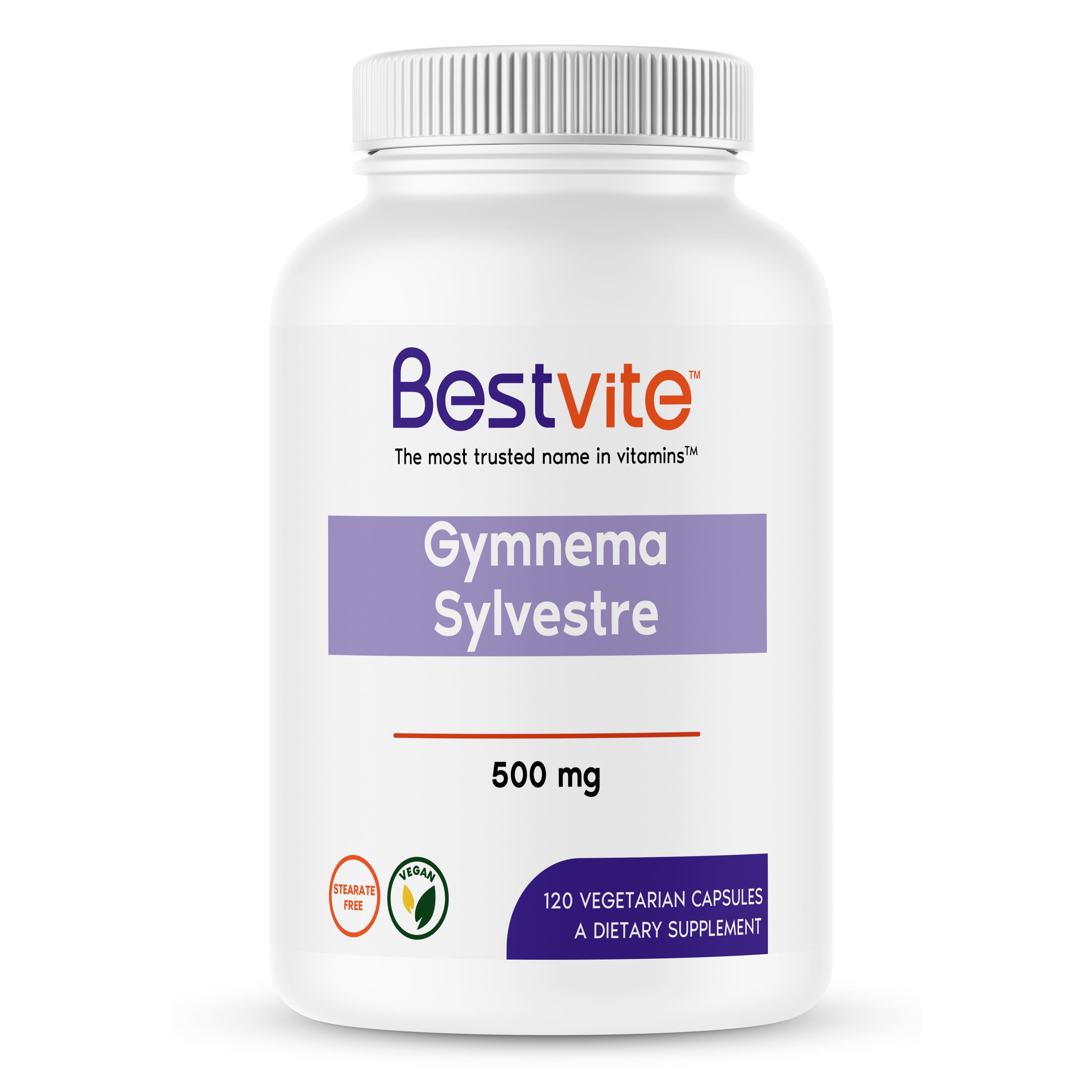 Gymnema Sylvestre 500mg (120 Vegetarian Capsules)-Standardized to 75% Gymnemic Acid-No Stearates-No Fillers-No Flow Agents-Vegan-Non GMO-Gluten Free