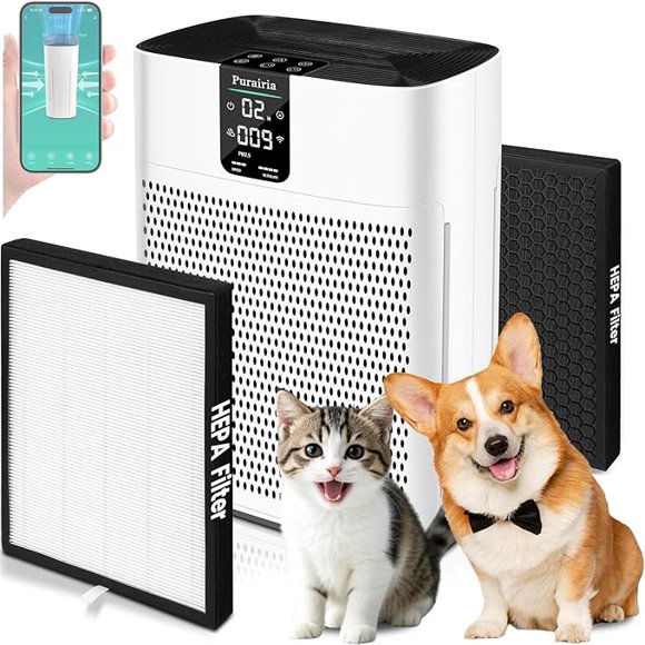 HEPA Air Purifier for Large Bedrooms & Homes (Up to 2400 Sq Ft) - Quiet 15dB Sleep Mode, Smart App Control, 2 Filters for Pet Hair, Dander, Odor, Smoke & Dust
