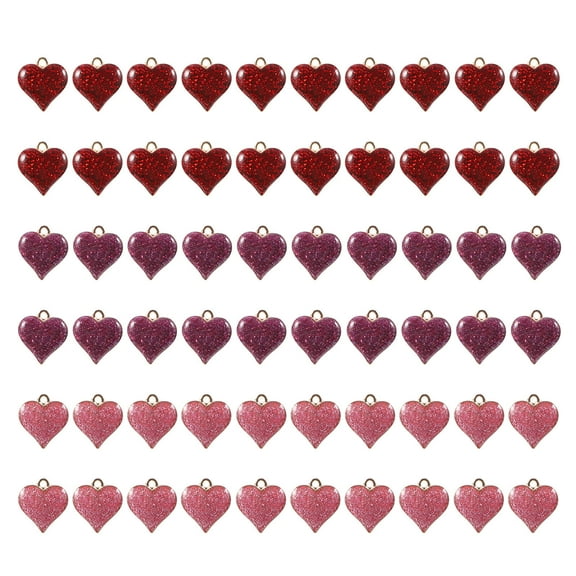 CRILSTYLEO Glitter Alloy Heart Charms 60 Pcs for DIY Jewelry Making Assorted Colors