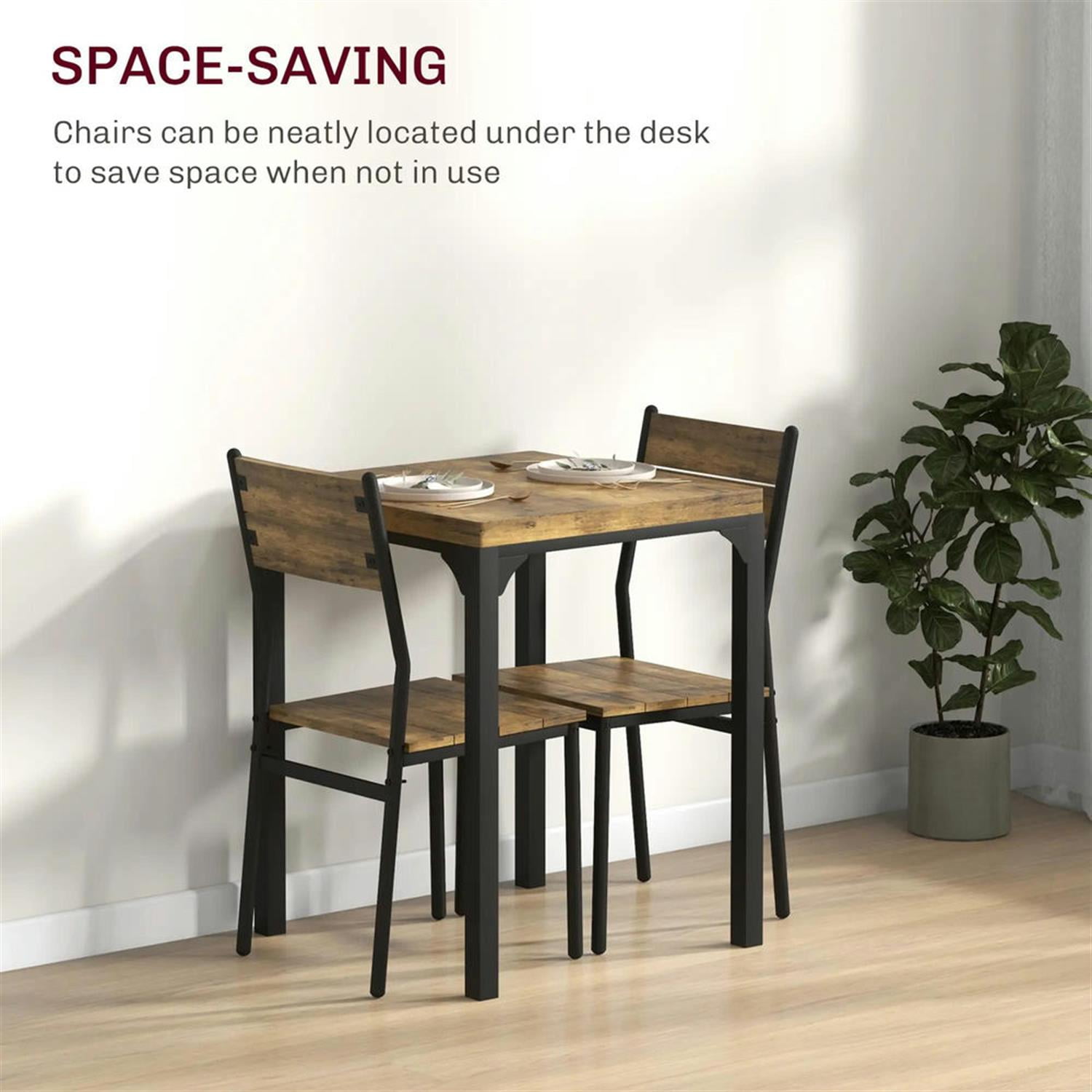 Demi Bonn 3 Piece Dining Table Set for Small Spaces, Modern Kitchen Table and Chairs for 2 Dining Room Set with Chairs Home Furniture Rectangular, Brown