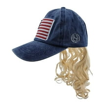 USA Mullet Hat with Attached Blonde Hair Exotic Wig for an All American King Billy Bob Costume Quality Tiger Wig