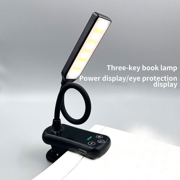COM1950s Rechargeable Book Light with 3 Buttons, Flexible Neck Clip on Reading Lamp, Eye Protection Usb Desk Light, Adjustable Brightness & Color Temperature, 12 Inch Portable for Books, Office