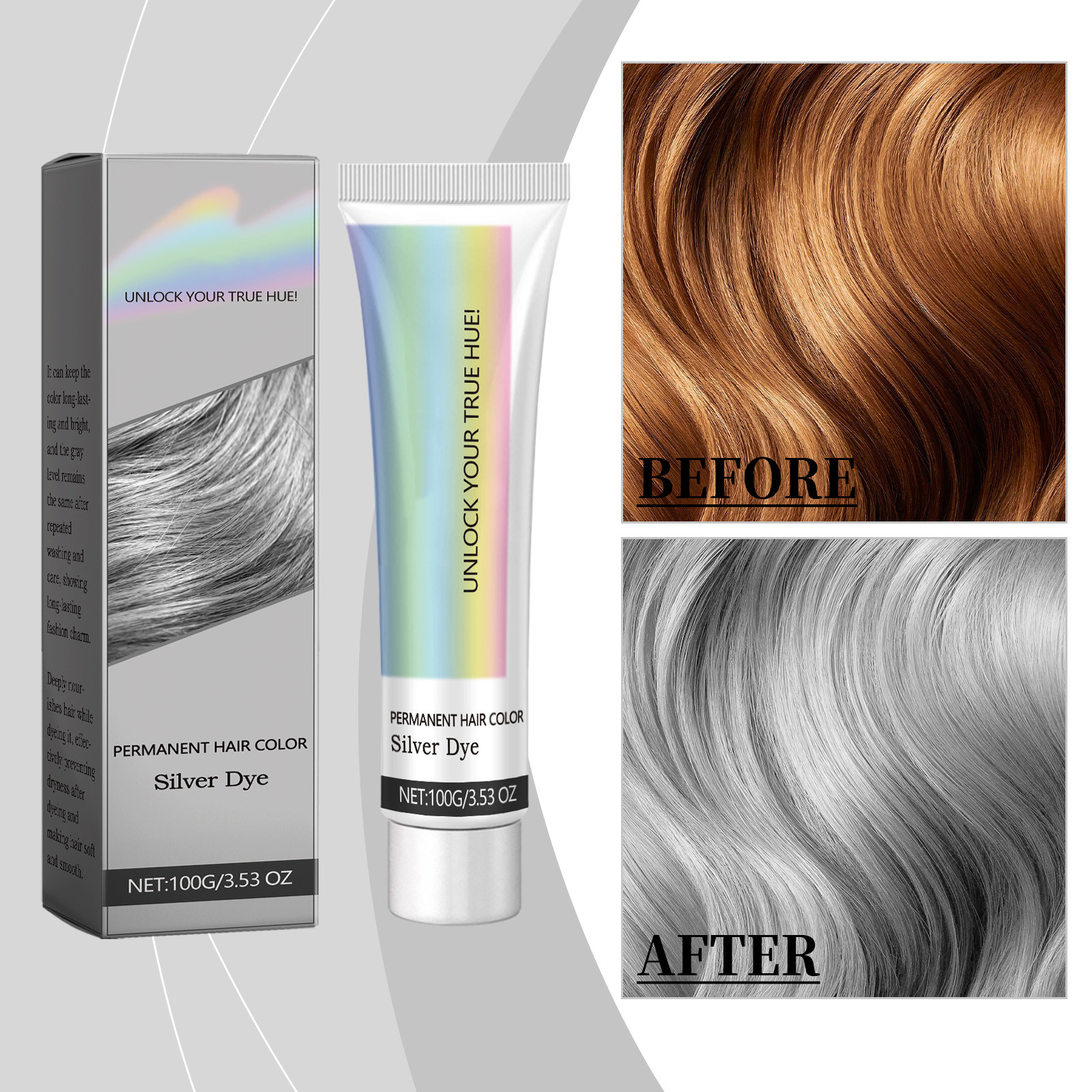 Elegant Gray Hair Dye Cream,Plant Extract Hydrating & Trendy Hair
