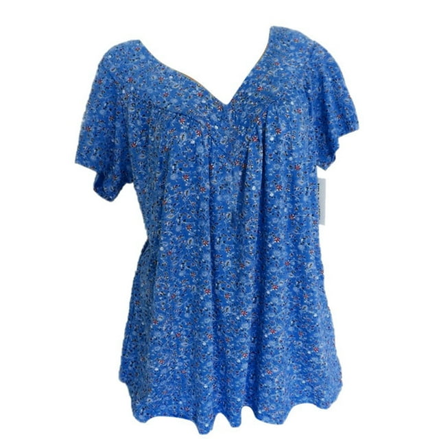 Pompotops Blouse à Manches Courtes Col en V Imprimée pour Femmes Grande Taille
