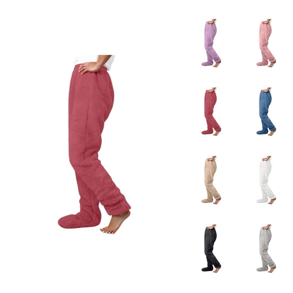 Footie Pajama Pants for Women 2026 Winter Thermal Comfort Plush Pj Pants Lounge Bottoms Sleepwear