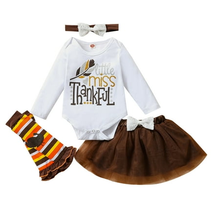 

Musuos Thanksgiving Baby Girls Clothes Newborn Infant 4Pcs Set Letter Romper Tulle Skirt Headband