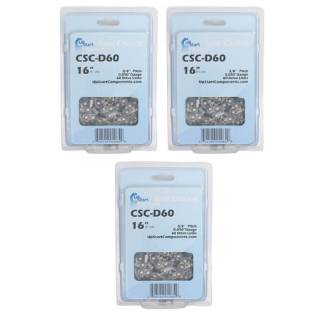 3-Pack 16-Inch Chainsaw Chain Replacement for Echo CS-452 - (16", 3/8", .050", 60 Drive Links)