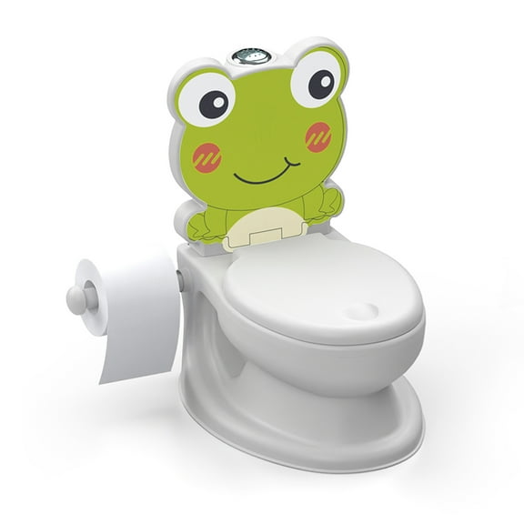 Dolu Nuve Frog Baby Toddler Potty Chair with Light Sound Toilet Paper Holder White