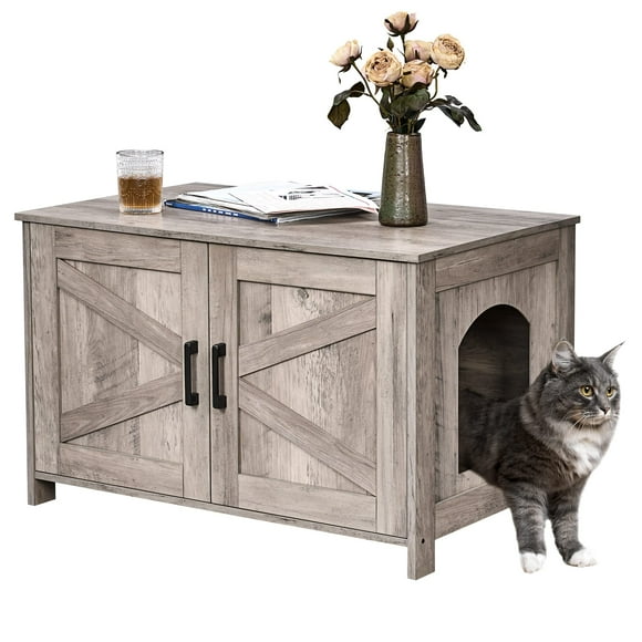 Caja de arena para gatos Homhedy Greige, muebles de madera