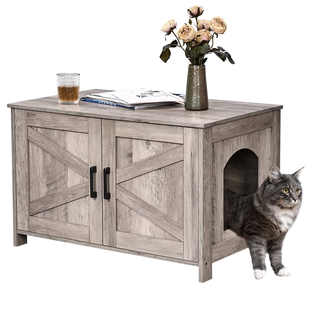 Caja de arena para gatos Homhedy Greige, muebles de madera