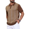thumbnail image 4 of INSPIRE CHIC Men's Houndstooth Polo Shirts Summer Short Sleeve Casual Knit Shirt 2XL Brown, 4 of 5
