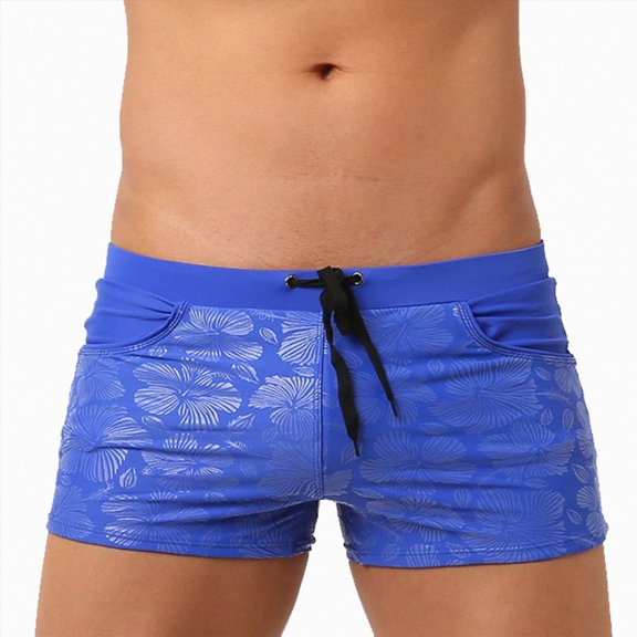 UngA Mens Swim Bikini Bikini Swimwear Funny Print Low Rise with Drawstring Swim Trunks for Men(Blue,XXL)