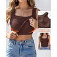thumbnail image 3 of CHICME Womens Tank Tops With Built In Bras U-Neck Sleeveless Vest Elastic Slim Fit Shapewear Camisole Coffee-L, 3 of 9