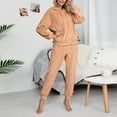 thumbnail image 5 of Lindreshi 2 Piece Sweat Suits for Women Women's Casual Solid Velvet Hooded Drawstring Long Sleeve Sweatshirt Tops and Long Pants Set Suits, 5 of 8