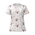 thumbnail image 2 of Fuzoiu Heart Panda Print Women's V-Neck T-Shirt,Women's Short Sleeve Top, Comfortable for Work, Leisure, and Sports, 2 of 7