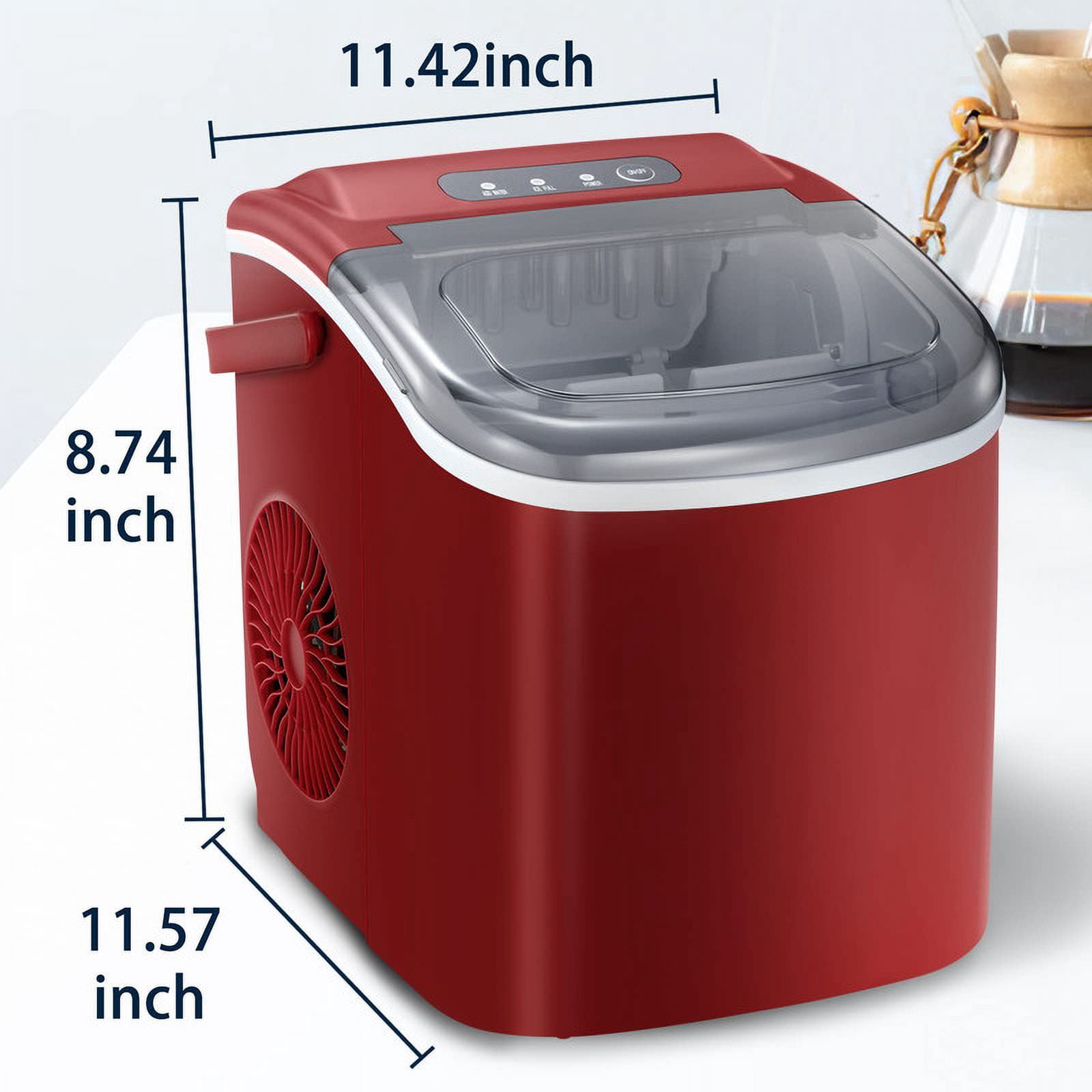 YUKOOL Desktop Ice Maker,Portable,9pcs/6-13min,26lbs/24H,Self Cleaning,With Ice Scoop,Red