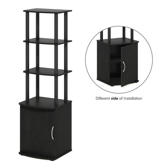 Furinno Turn-N-Tube 3-Tier Tall TV Entertainment Side Table Display Rack with Storage Cabinet, Blackwood/Black