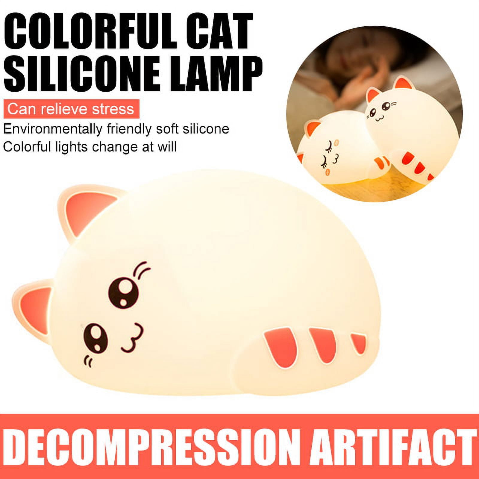 Children Night Light LED Cute Silicone Cat Lamp Lighting Modes/USB Rechargeable/Timing Off Remote&Tap Control Night Light for Kids Nursery Baby Bedroom Living Room Birthday Gift