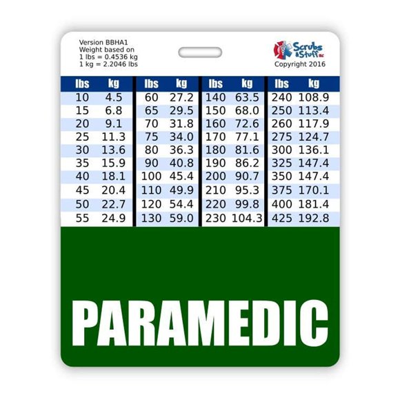 Paramedic Badge Buddy Horizontal w/Height & Weight Conversion Charts (Oversized, Hunter Green)