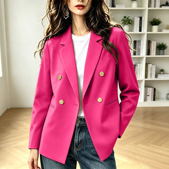 Ynynloco Blazers for Women Business Casual Long Sleeve Button Down Open Front Suit Jacket Dressy Work Blazer with Pockets Winter Fall Outfits