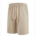 thumbnail image 5 of Wyobmus Mens Shorts Elastic Waist Comfy Bermuda Shorts Pure Color Jacquard Twill Drawstring Waist Beach Shorts A-Khaki, 5 of 9