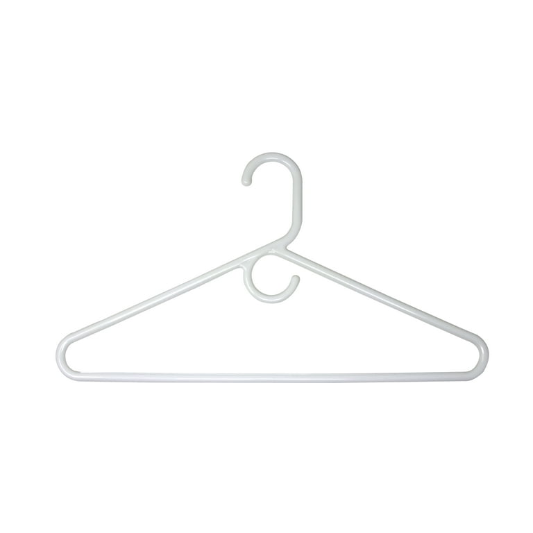 Heavy Duty Plastic Hanger with Attachable Hook, White 10 pk Made in USA