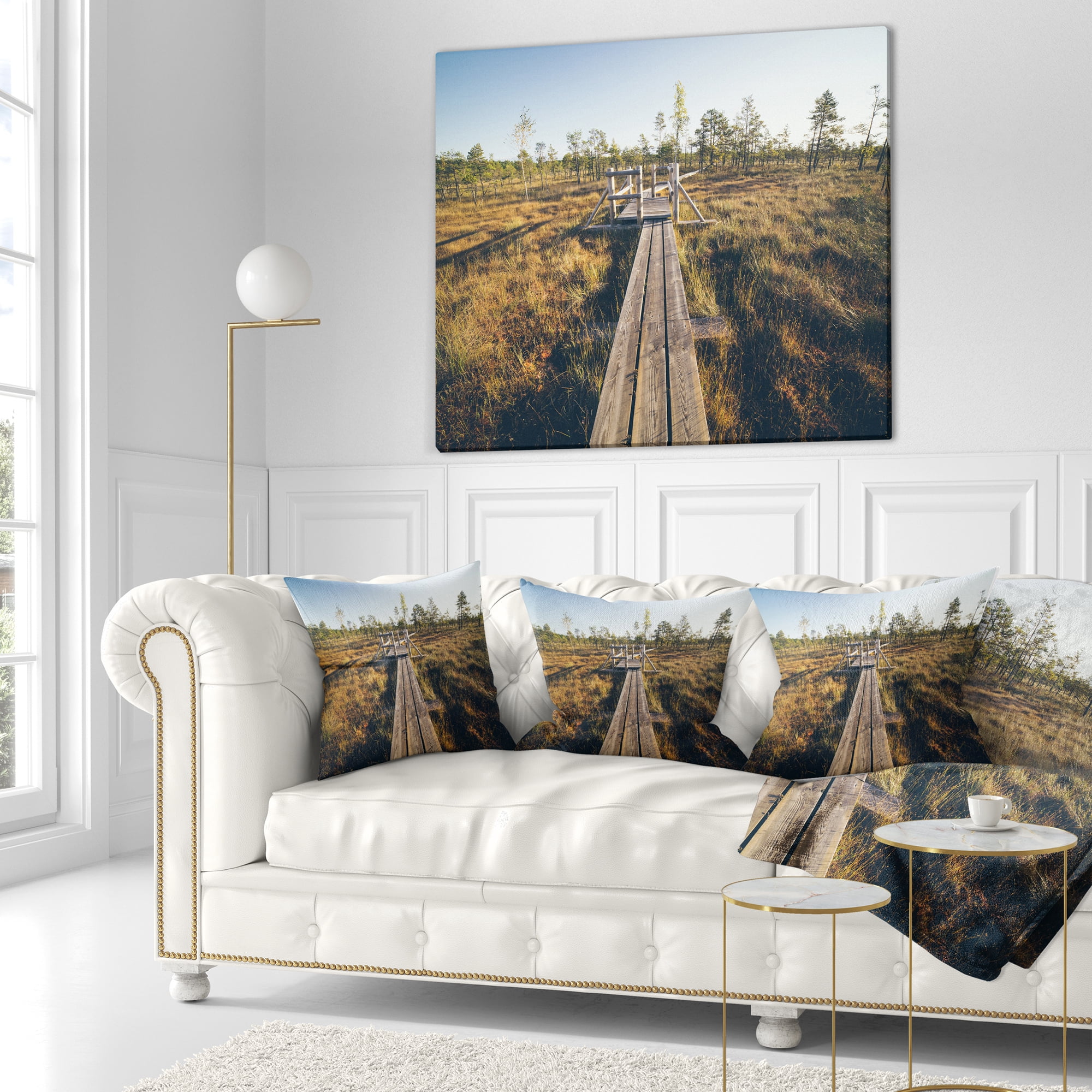 Designart Retro Grainy Film Look Footpath - Landscape Printed Throw Pillow - 16x16