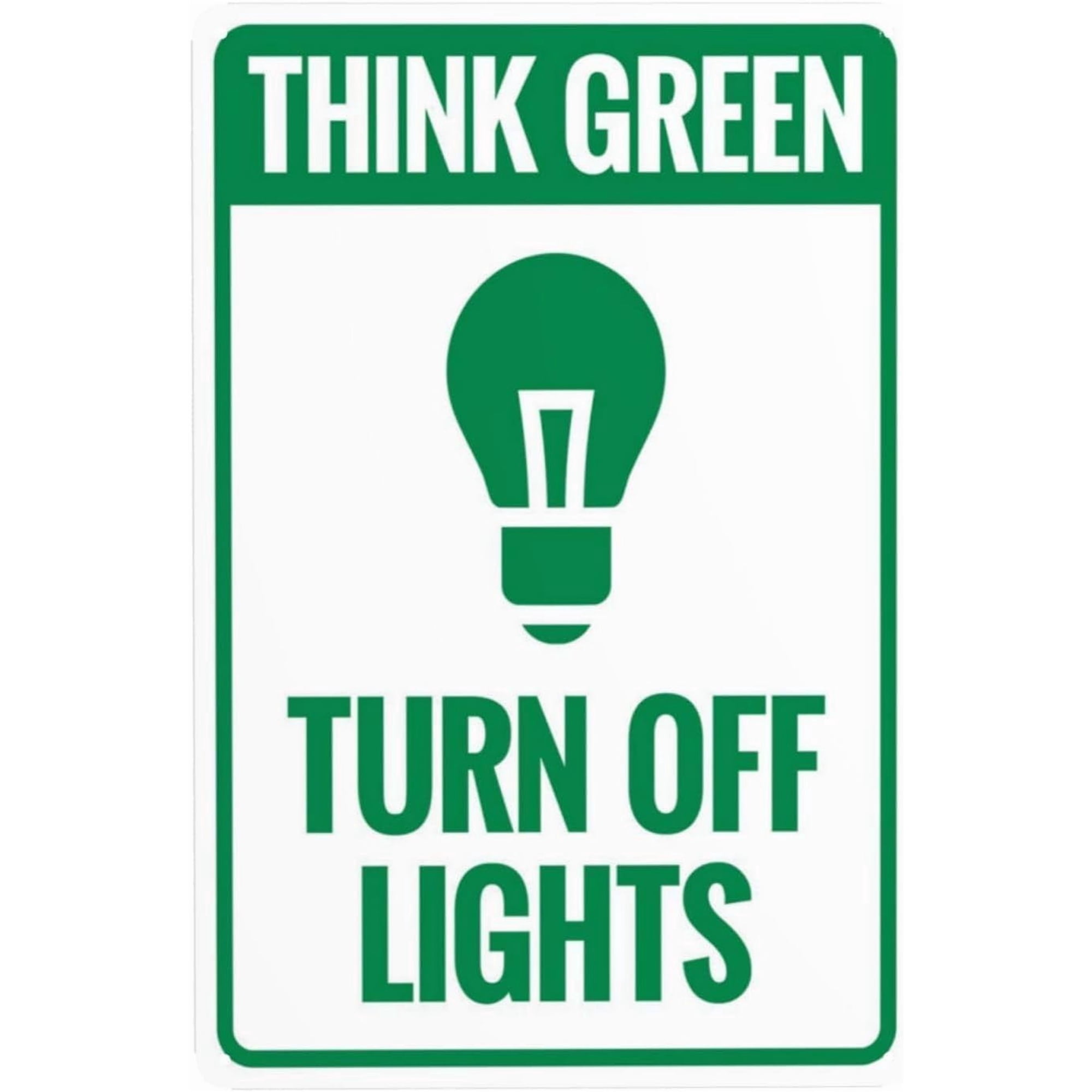 2 Pack Metal Tin Sign Think Green Turn Off Lights with Symbols 8 x12 Security Caution Durable For Business Office Road Street Home Yard Garden Wall Indoor Outdoor Energy Saving