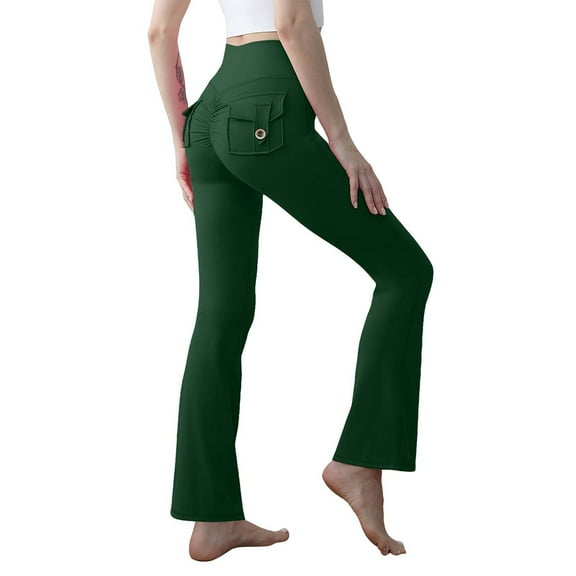 Butt Lifting Leggings for Women, Comdrip Women's High Waisted Overalls Yoga Pants with A Peach Hip and A Slight Flare for Tight Training Pants Yoga Pants Cargo Pants for Women Blackish Green L