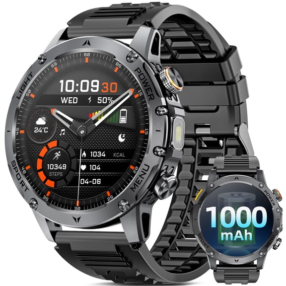 Haulvean 1.7-inch Military Smart Watch, with Answer/Make Calls/Sports Modes, Fitness Tracker Watch, Suitable for Android and Iphone Devices (Black)