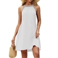 thumbnail image 1 of Paréo de Maillot de Bain pour Femme à Blocs de Couleur, Robe de Plage Sans Manches, Blanc, TTG, 1 of 8
