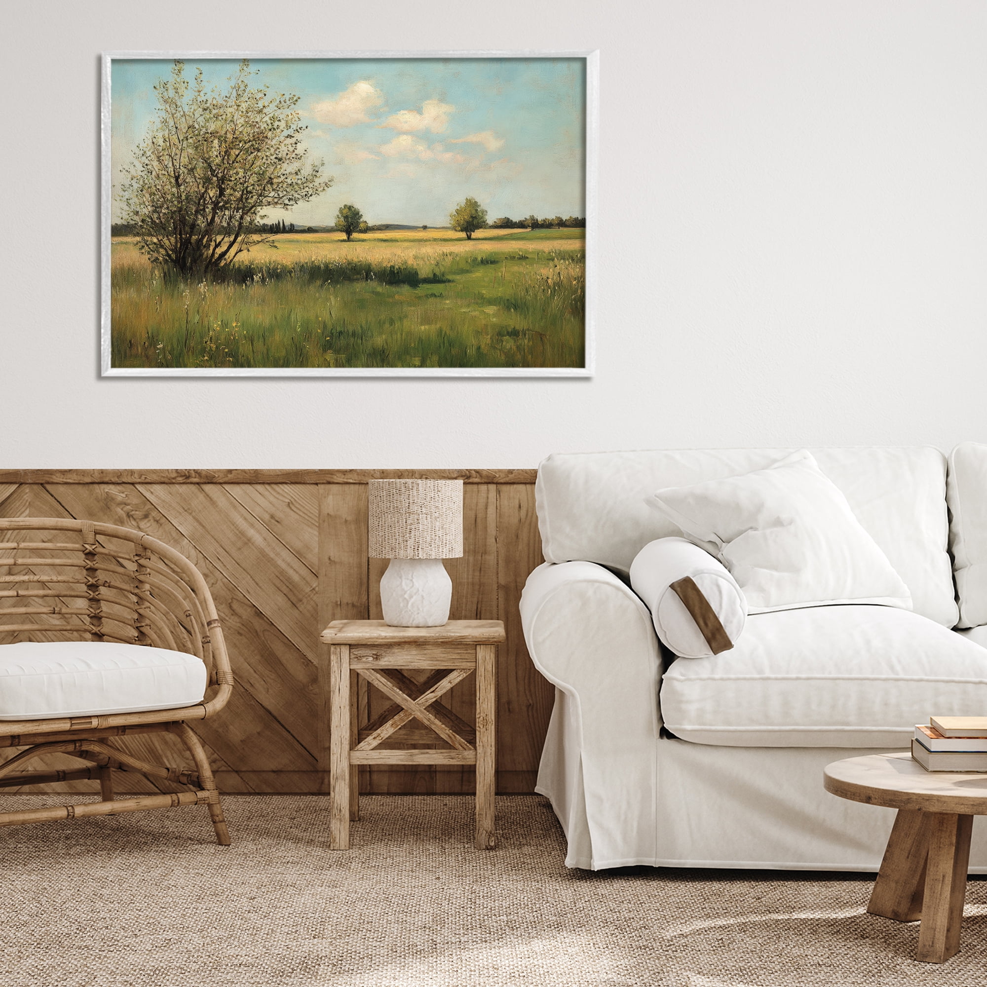 Stupell Industries Peaceful Meadow Under Serene Sky White Framed Giclee Art, design by Petal Prints Design